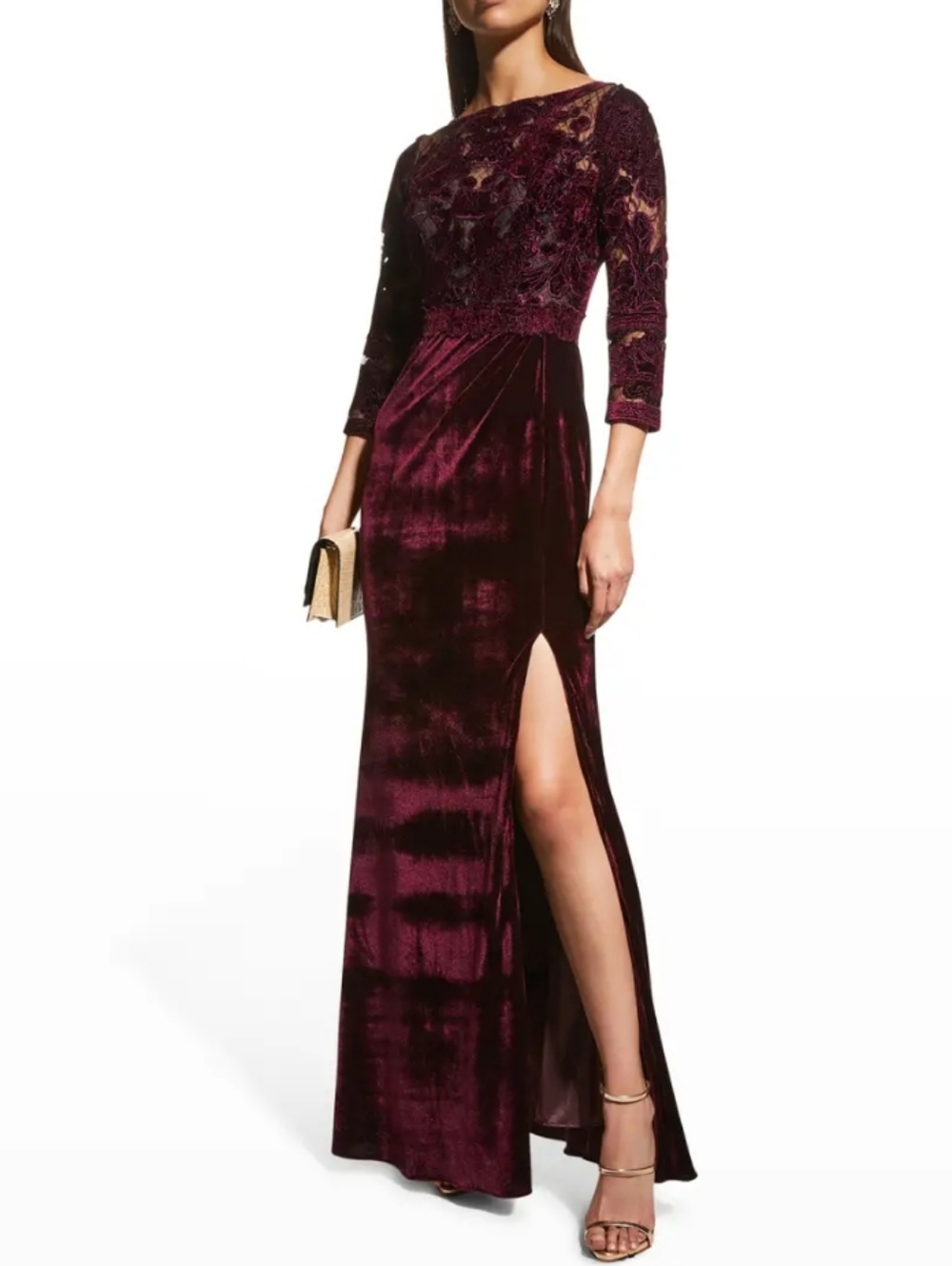 NWOT Marchesa Notte Green Lace And Velvet 3/4 Sleeve Cutwork Gown